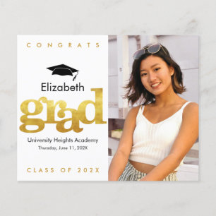 Budget Gold White Photo Cap Graduation Invitation 