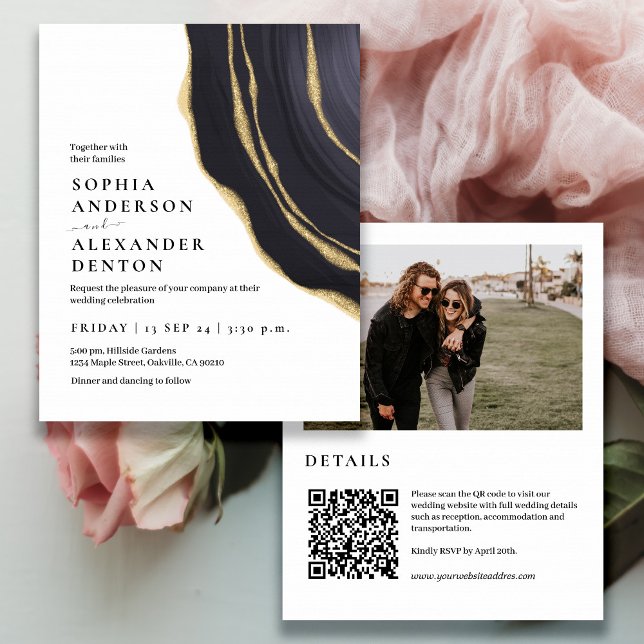 Budget golden agate Photo QR code wedding invite (Creator Uploaded)