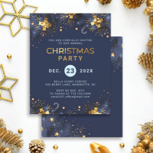 Budget Golden Blue Christmas Party Invitation