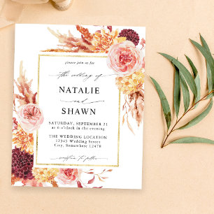 Budget Golden Burgundy & Blush Pink Floral Wedding Flyer