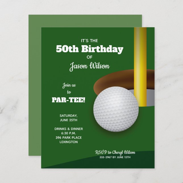 Budget Golf Adult Birthday Party Invitations (Front/Back)