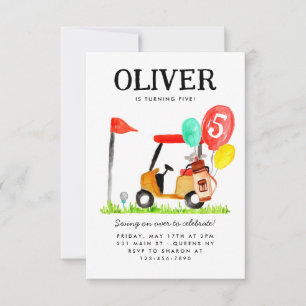 Budget Golf Cart Bag Balloon Kids Golfer Birthday Card