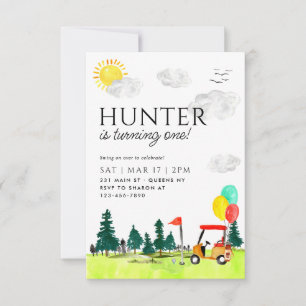 Budget Golf Cart Country Club Balloon Kid Birthday Card