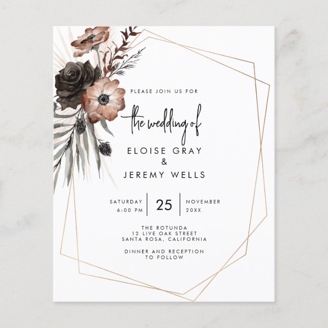 BUDGET Gothic Boho Wedding Invitation Flyer (Front)