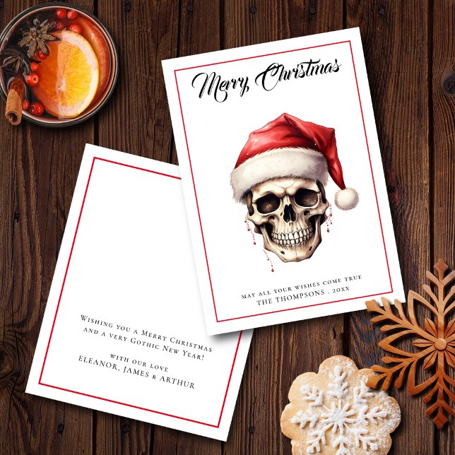 Budget Gothic Santa Skull Merry Christmas Card (Front and Back View )