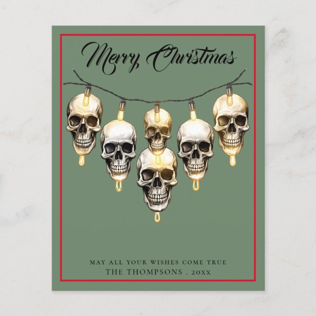 Budget Gothic Skull lights Merry Christmas Card (Front)