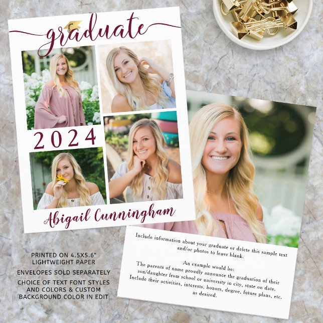 Budget Graduate Announcement Burgundy Script (Creator Uploaded)