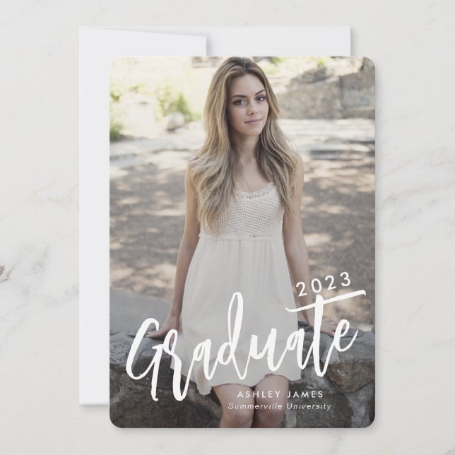 Budget Graduate Script 2 Photo Graduation Card  (Front)