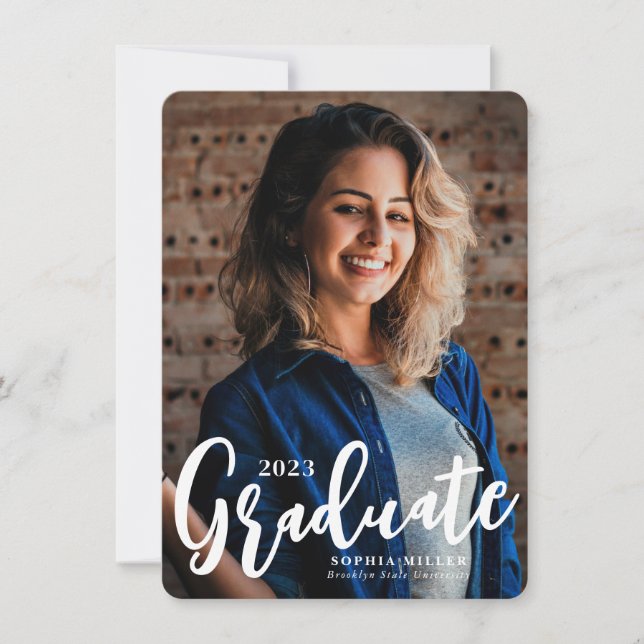 Budget Graduate Script 2 Photo Graduation Card (Front)