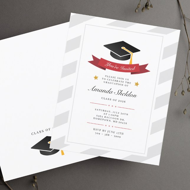  Budget Graduate Silver White Pattern Graduation  (Simple Modern Graduation 2025 Script Grad Party Invitation)