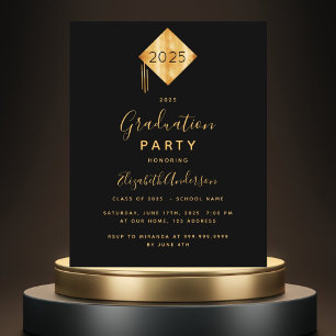 Budget Graduation 2022 party black gold invitation