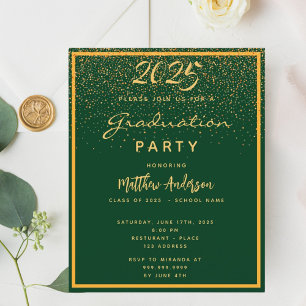 Budget Graduation 2022 party green gold invitation