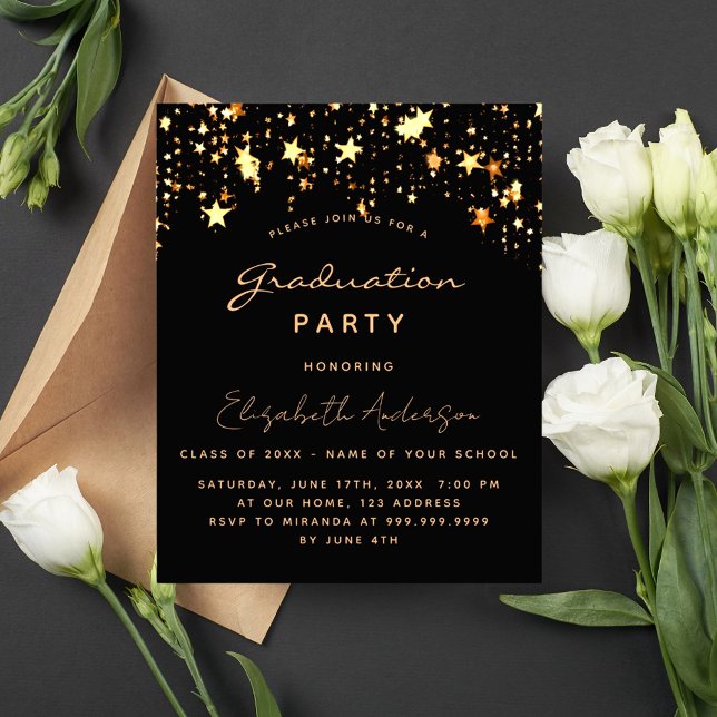 Budget graduation 2024 party black gold stars (Creator Uploaded)