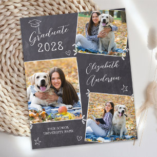 Budget Graduation Chalkboard Doodle 3 Photo Invite