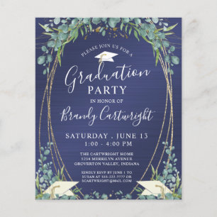 Budget Graduation Navy Blue Botanical Invitation