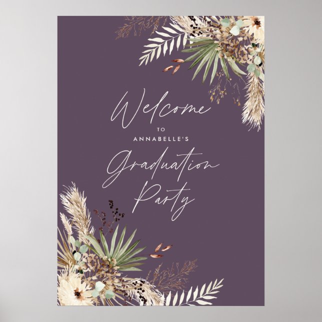 Budget graduation pampas purple modern elegant poster (Front)