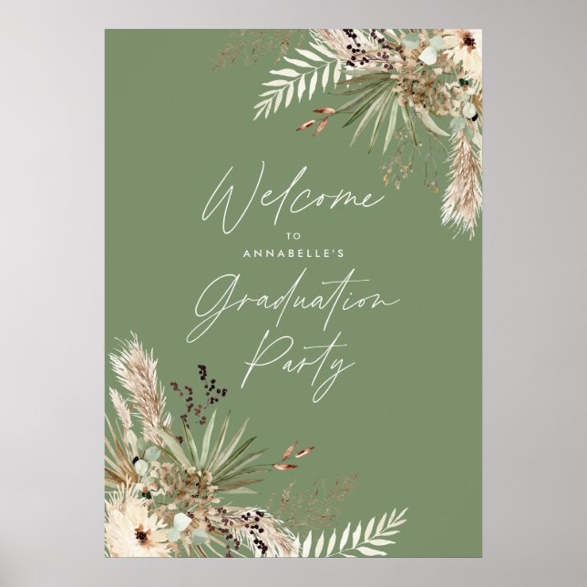 Budget graduation pampas sage green modern elegant poster (Front)