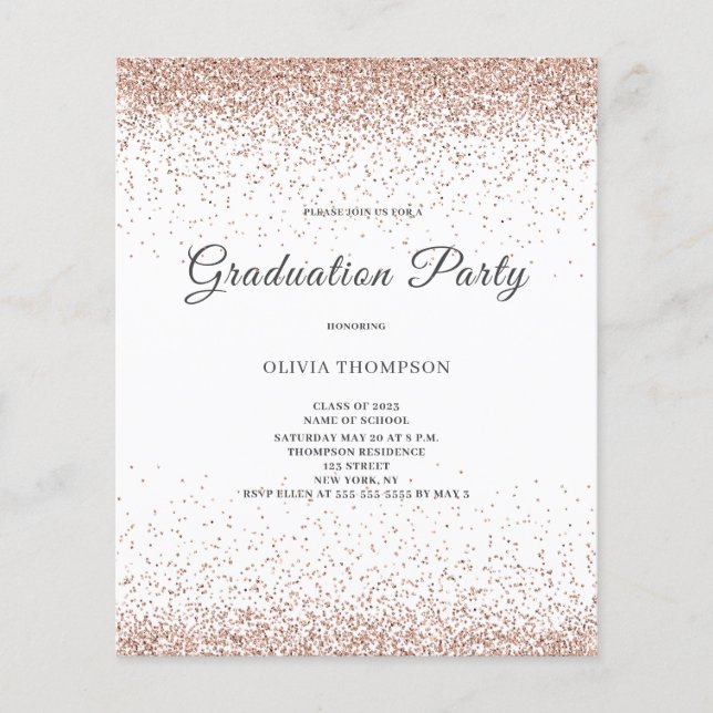 Budget Graduation Party Pink Glitter Invitation  Flyer (Front)