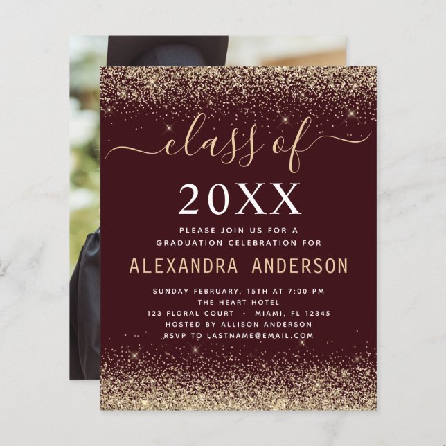 Budget Graduation Photo Burgundy Gold Class 2023 (Front/Back)