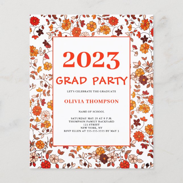 Budget Graduation Retro Floral Party Invitation Flyer (Front)