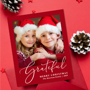 Budget Grateful Photo Red Christmas Holiday Card