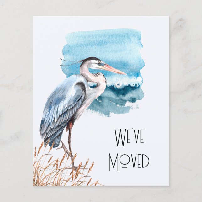 Budget Great Blue Heron Ocean New Address Card (Front)
