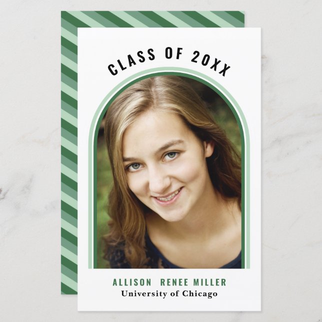 Budget Green Arch Photo Graduation Announcement (Front/Back)
