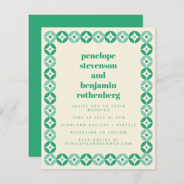 Budget Green Blue Mod Geometric Wedding Website (Front/Back)
