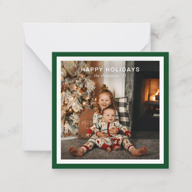 BUDGET Green Bold Square Border 1 Photo Christmas Card (Front)