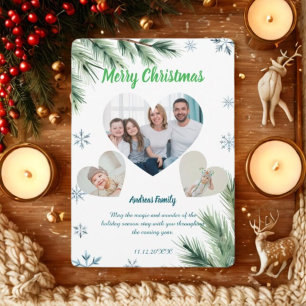 Budget Green Christmas 3 Photo Holiday Card