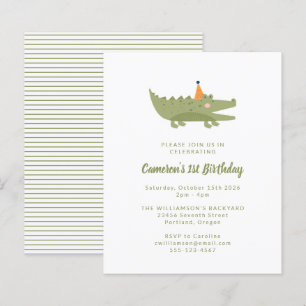 Budget Green Crocodile 1st Birthday Invitation