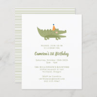 Budget Green Crocodile 1st Birthday Invitation