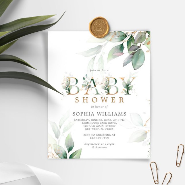 Budget Green Eucalyptus Baby Shower Invitation (Creator Uploaded)