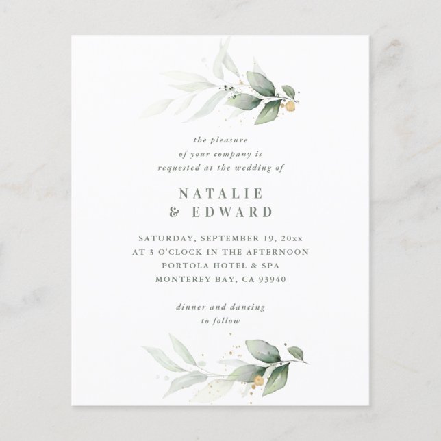 budget green Eucalyptus modern elegant wedding (Front)