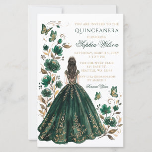 Budget Green Floral Princess Butterfly Quinceañera