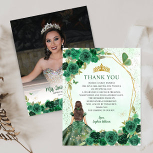 Budget Green Floral Quinceañera Photo Thank You