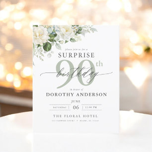 Budget Green Floral Surprise Birthday Invitation