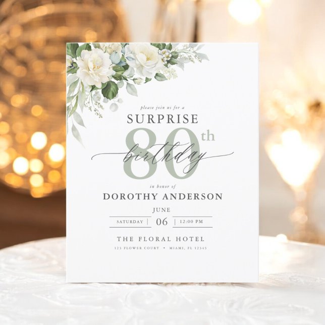 Budget Green Floral Surprise Birthday Invitation Flyer (Creator Uploaded)