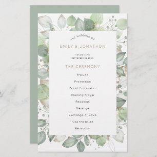 Budget Green Foliage Elegant Wedding Program
