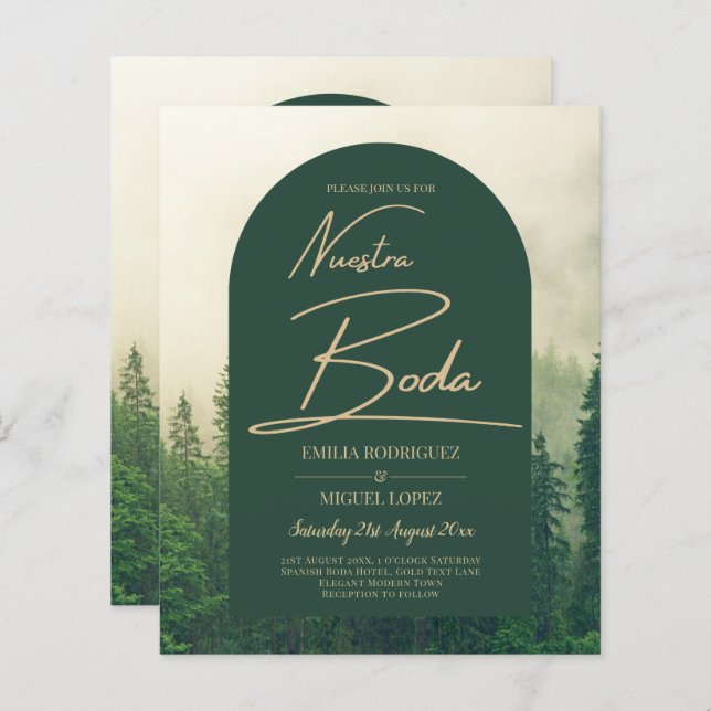 BUDGET Green Forest Pine Trees Wedding BODA INVITE (Front/Back)