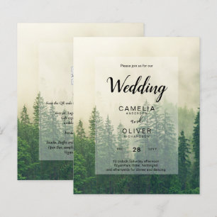 BUDGET Green Forest Pine Trees Wedding INVITE