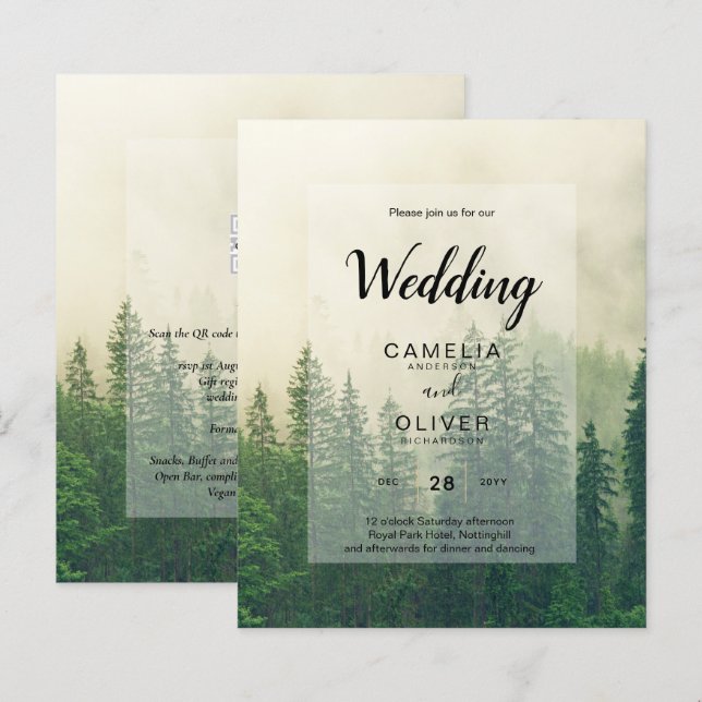 BUDGET Green Forest Pine Trees Wedding INVITE (Front/Back)