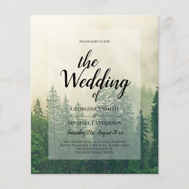 BUDGET Green Forest Pine Trees Wedding INVITE (Front)