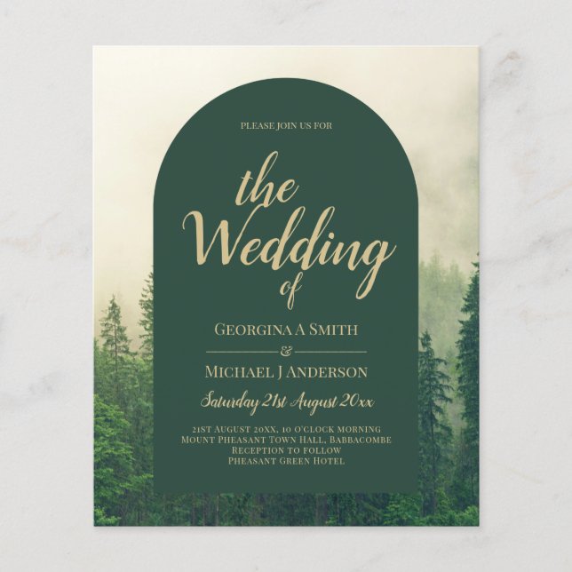 BUDGET Green Forest Pine Trees Wedding INVITE (Front)