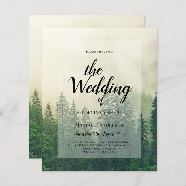 BUDGET Green Forest Pine Trees Wedding INVITE (Front/Back)