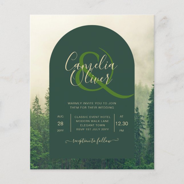 BUDGET Green Forest Pine Trees Wedding INVITE Flyer (Front)