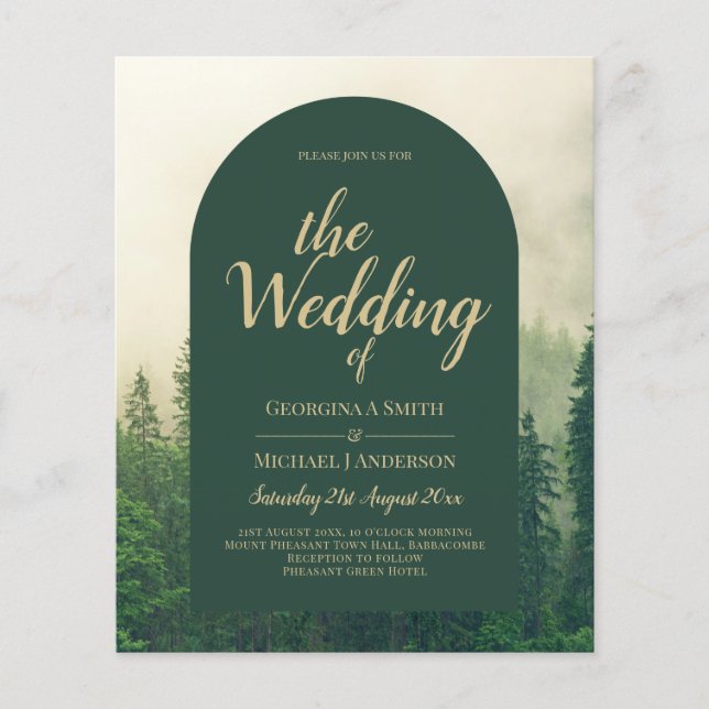 BUDGET Green Forest Pine Trees Wedding INVITE Flyer (Front)