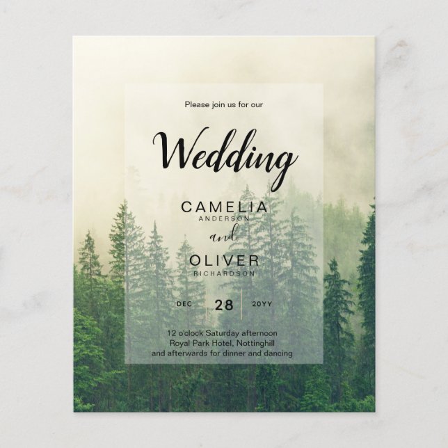 BUDGET Green Forest Pine Trees Wedding INVITE Flyer (Front)