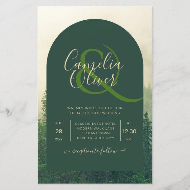 BUDGET Green Forest Pine Trees Wedding INVITE Flyer (Front)