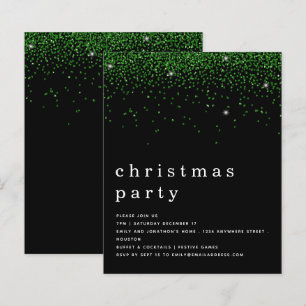 Budget Green Glitter Christmas Party Black Invite